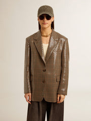 Women's houndstooth jacket with all-over sequin embroidery