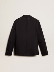 Women’s single-breasted blazer in dark blue wool gabardine