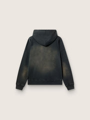Unisex hooded sweatshirt in black cotton with a bleached effect