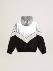 Silver white and black zippered windproof jacket