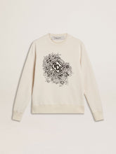 Women’s worn-white cotton sweatshirt with embroidery