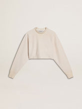 Women's cream cotton cropped sweatshirt with crystals on the front