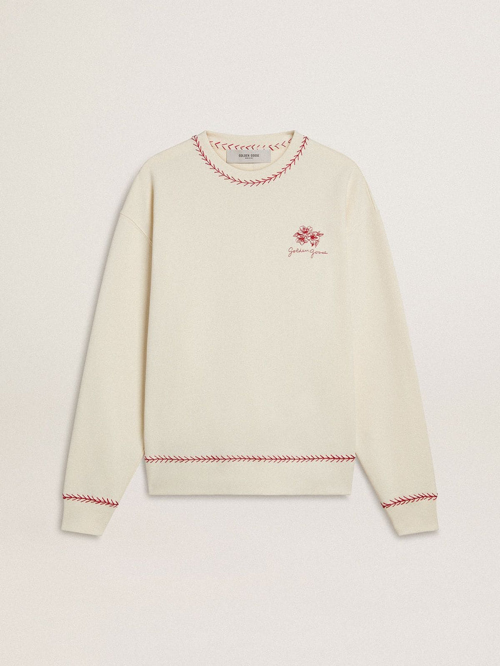 CNY sweatshirt in worn-white cotton with red embroidery