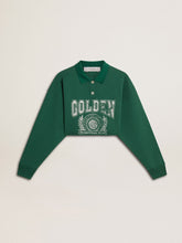 Women's green cropped polo sweatshirt with print