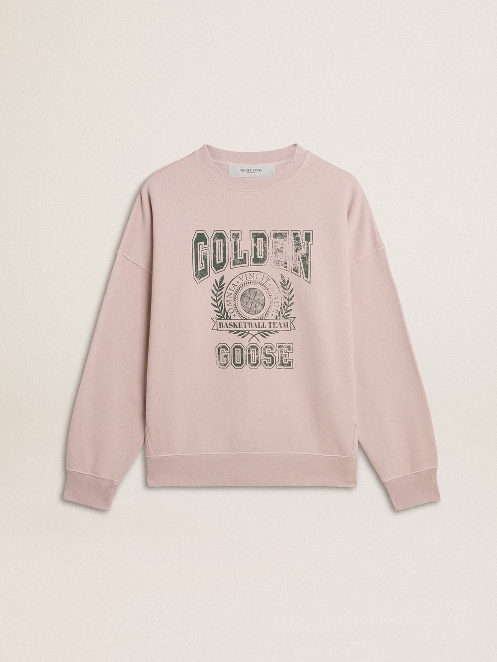 Old rose unisex round neck sweatshirt with green logo print