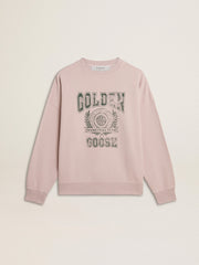Old rose unisex round neck sweatshirt with green logo print