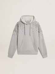 Gray hooded sweatshirt with crystal decoration