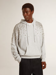 Gray hooded sweatshirt with crystal decoration