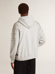 Gray hooded sweatshirt with crystal decoration