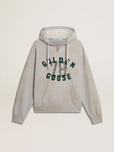 Hooded sweatshirt in worn gray with embroidered vintage logo