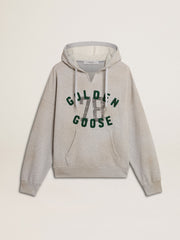 Hooded sweatshirt in worn gray with embroidered vintage logo