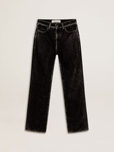 Women's black jeans with a velvet-like wash effect