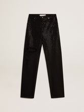 Women’s cotton denim pants with shaded-effect crystal decoration