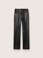 Women's pants in dark burgundy nappa with vintage finish