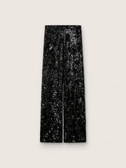 Women's tulle pants with floral embroidery in black sequins