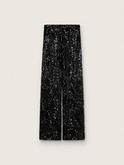 Women's tulle pants with floral embroidery in black sequins