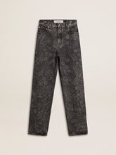 Women's black jeans with a floral motif