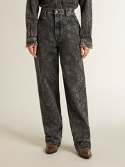 Women's black jeans with a floral motif