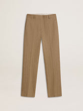 Women's trousers in a sand-colored herringbone linen blend