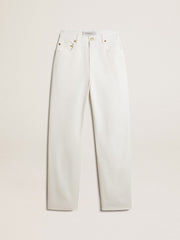 Women's optical white-colored cotton denim pants