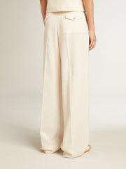 Women's joggers in aged white wool blend