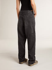 Women's distressed black cotton jeans with front patches