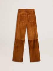 Women's tobacco-colored split leather pants