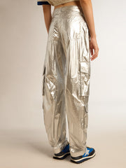 Women’s cargo pants in silver technical fabric