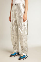 Cargo pants in silver technical fabric
