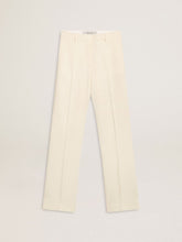 Women's loose pants in worn-white tailored fabric