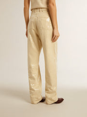 Ecru pants with transparent all-over sequins