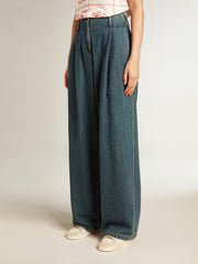Women’s blue cotton pleated pants