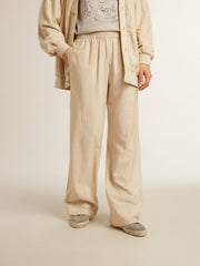 Women's light beige silk and viscose joggers