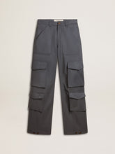 Women's cargo pants in baby blue wool