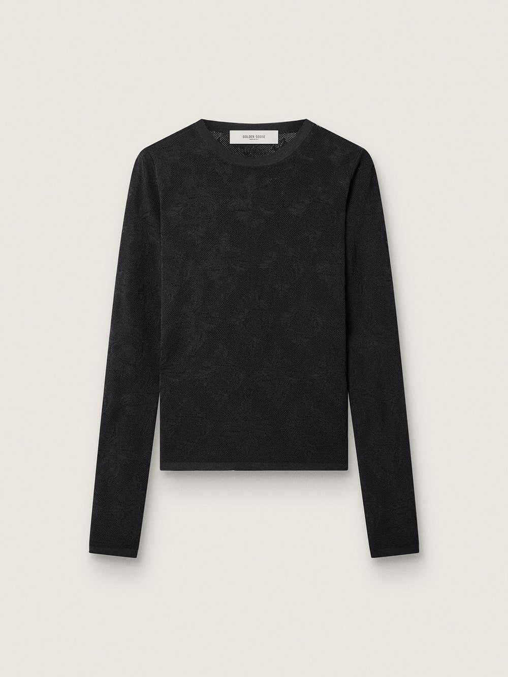 Women's crew-neck sweater with black floral jacquard pattern