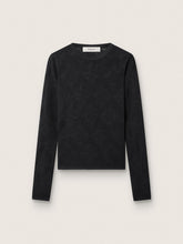 Women's crew-neck sweater with black floral jacquard pattern