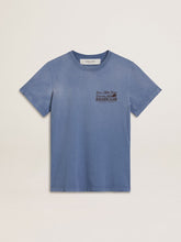 Women's faded light blue T-shirt with print on the chest
