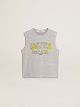 Women's gray sleeveless T-shirt with yellow print