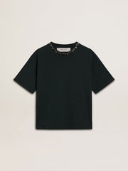 Women's black T-shirt with crystals