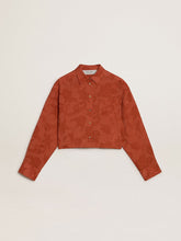 Women's cropped shirt in brick red jacquard with wide sleeves