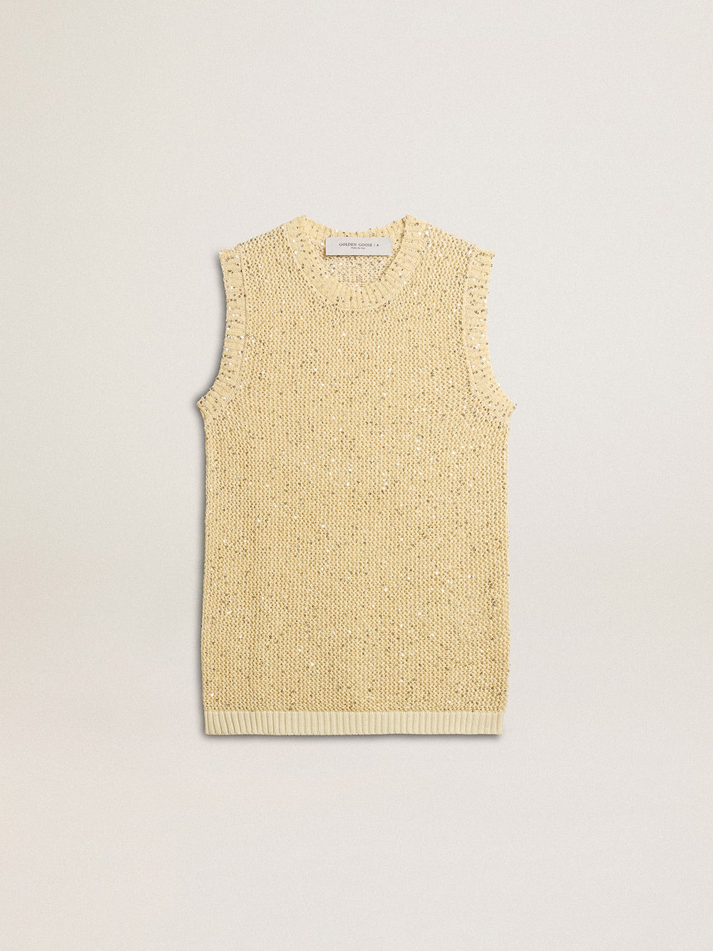 Mesh knit top with sequins and contrasting details