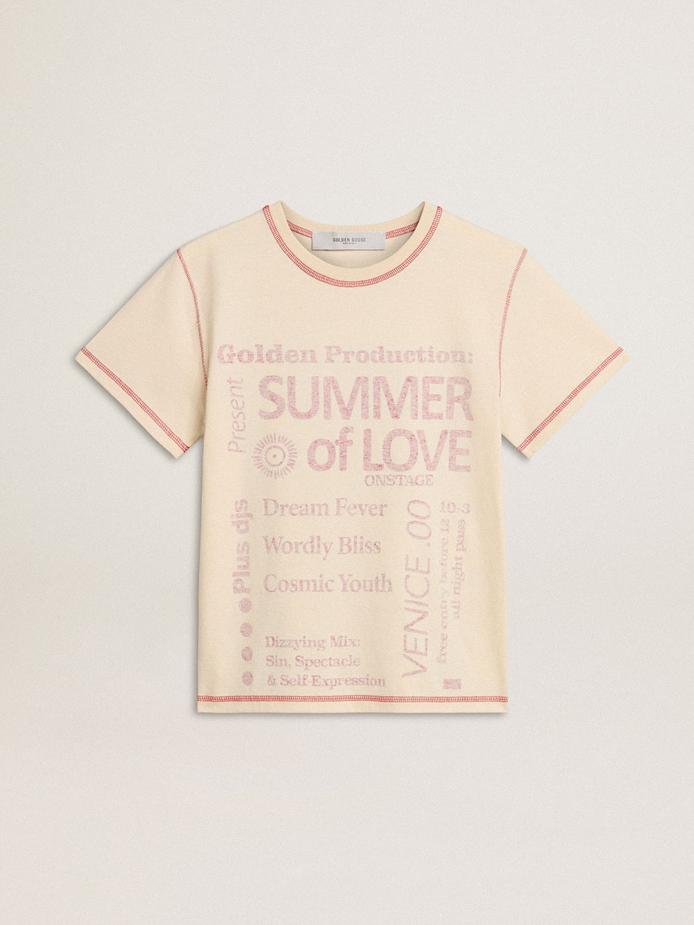 Women's cream T-shirt with faded red accents