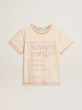 Women's cream T-shirt with faded red accents