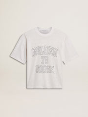 Women's lightweight white linen T-shirt with print