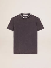 Women's anthracite gray T-shirt with crystals