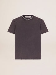 Women's anthracite gray T-shirt with crystals