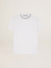 Women's white T-shirt with cabochon crystals