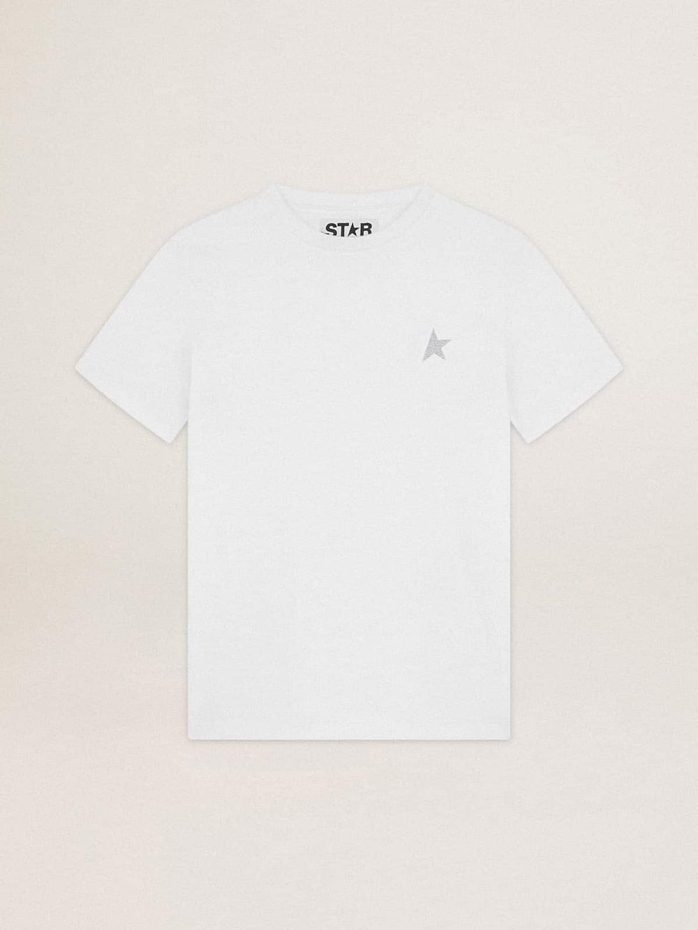 Women's white T-shirt with silver glitter star on the front