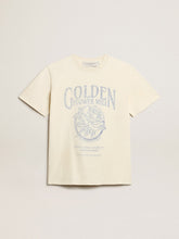 Women’s T-shirt in aged white cotton with seasonal print