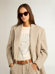 Women’s T-shirt in aged white cotton with seasonal print